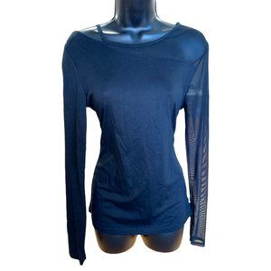 Fabletics Storm Mesh Long Sleeve Top Tee Black Sz S